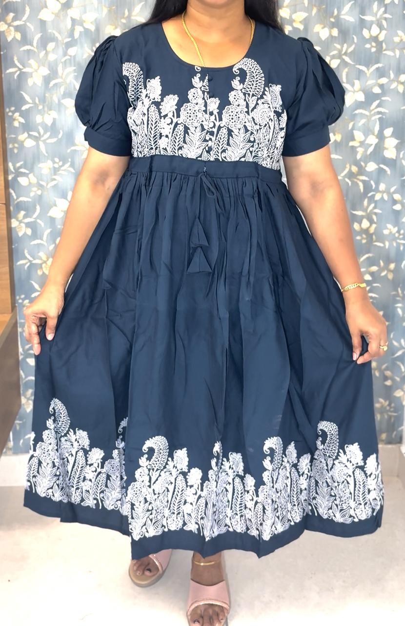 Ladies top (navi blue with white floral print )